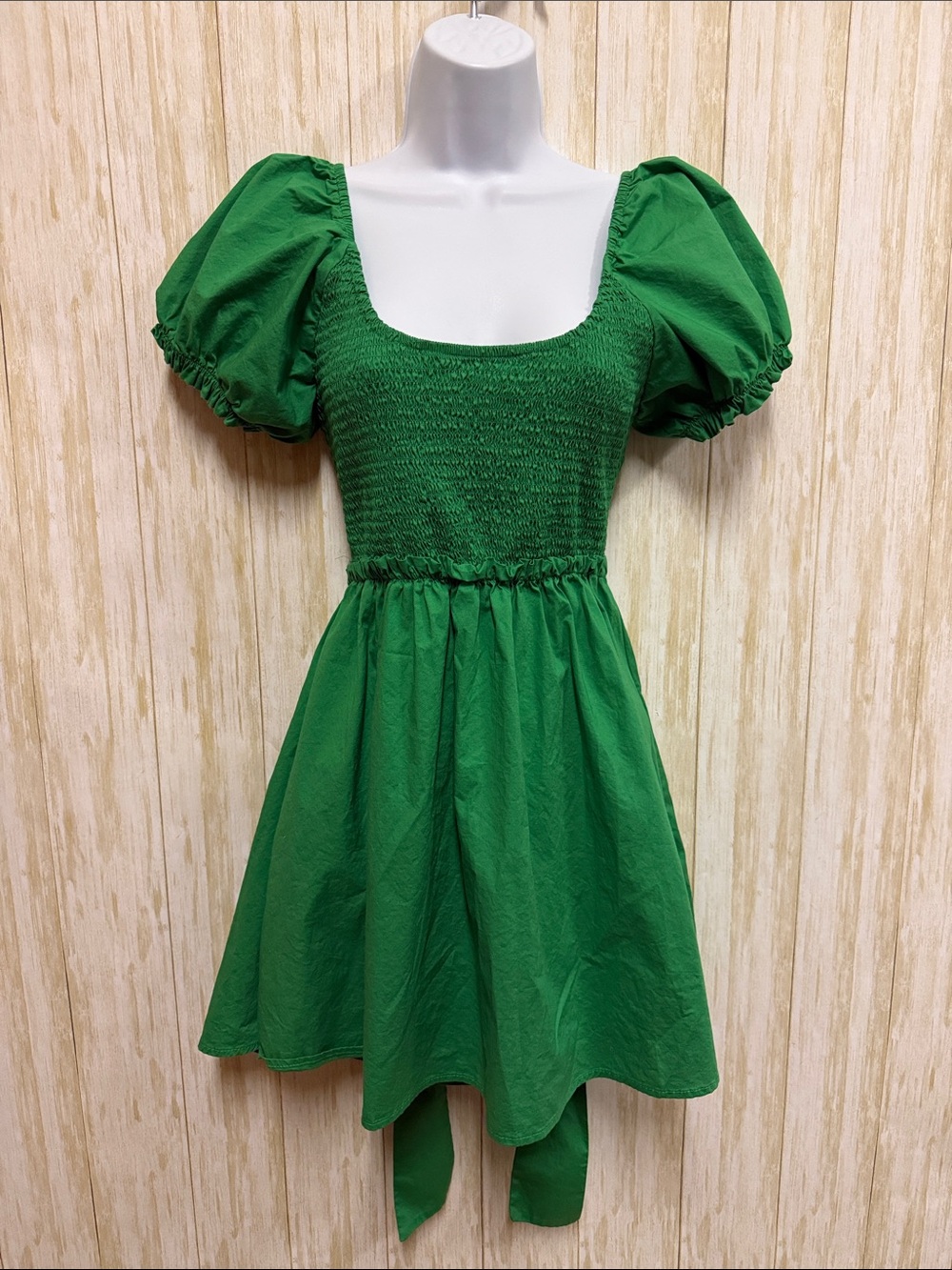 Altar’d State Green Puff Sleeve Smocked Waist Mini Dress